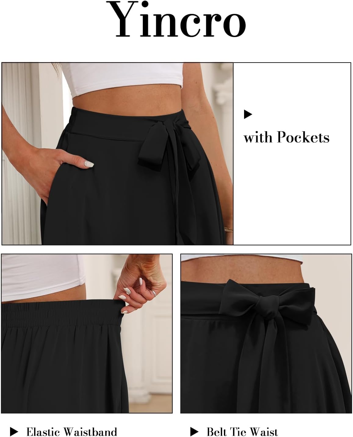 Yincro Women's A-Line Midi Skirt with Pockets High Waist Flared Below The Knee Skirts - Image 4