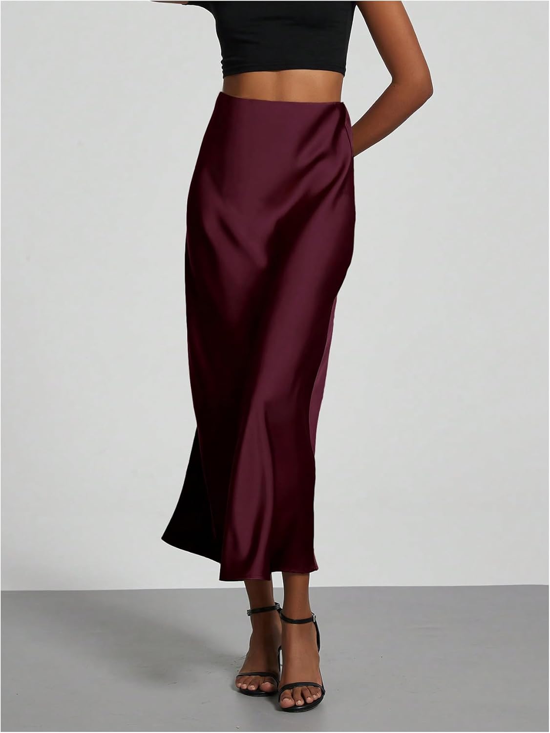 SOLY HUX Women's Elegant Satin Skirts High Waisted Flared Casual Work Office Fishtail Midi Skirt - Image 4