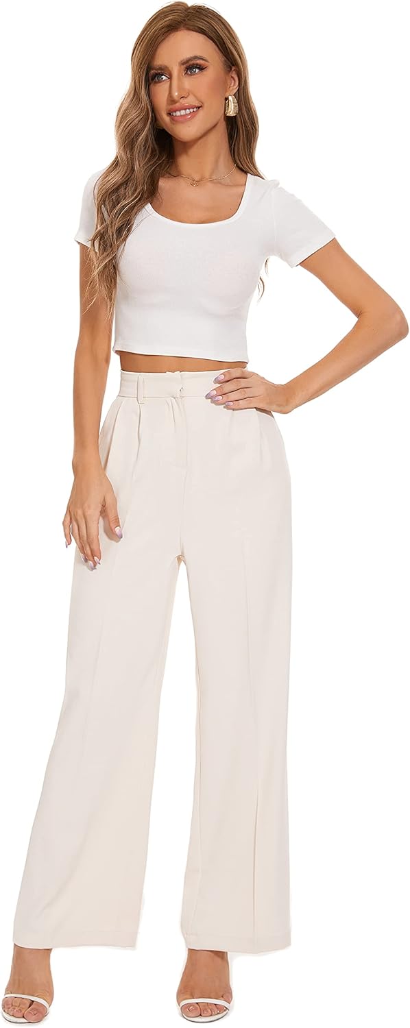 FUNYYZO Wide Leg Pants Women's High Elastic Waisted in The Back Business Work Trousers Long Straight Suit Pants - Image 4