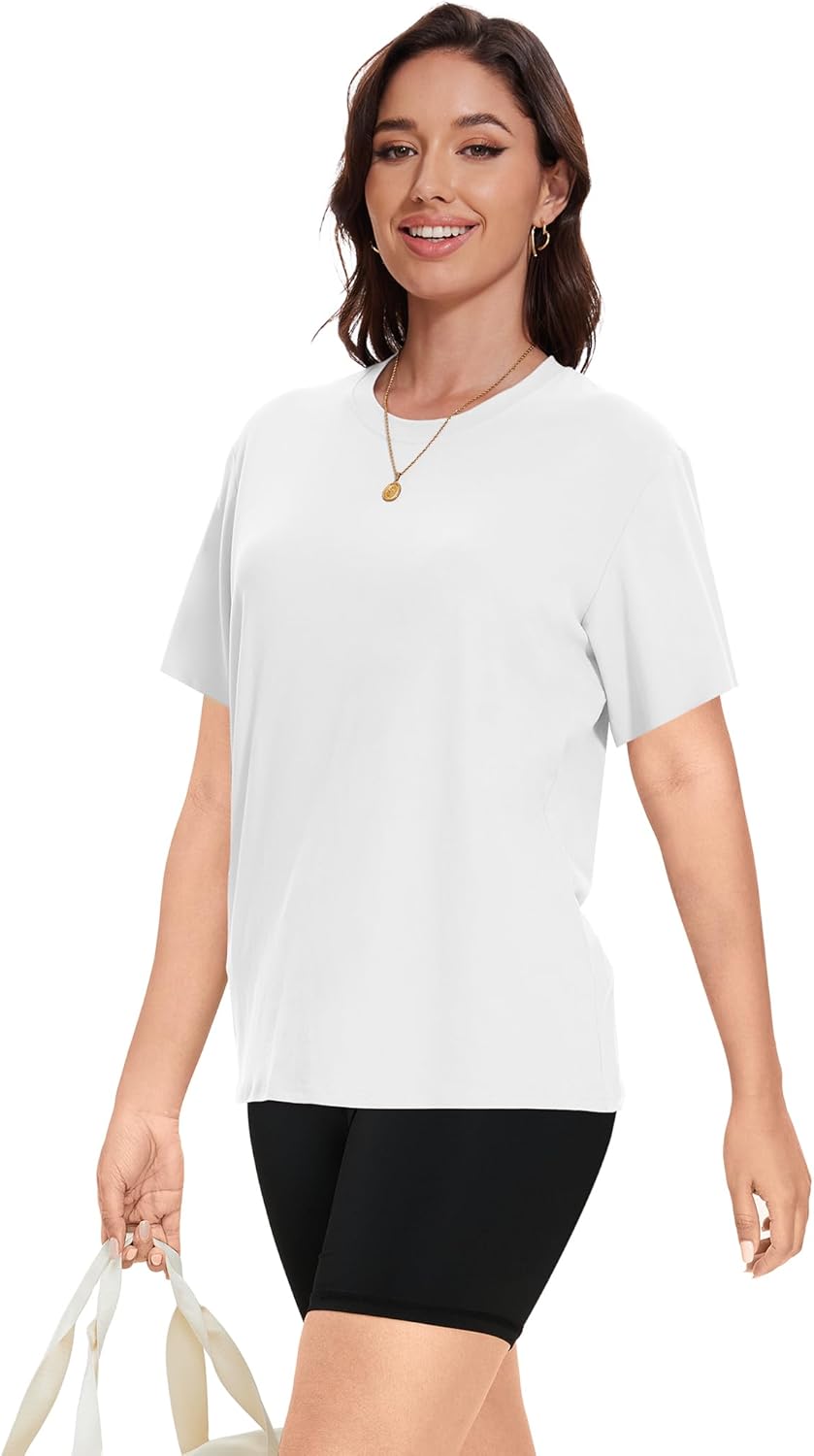 Kinglaman 4 Pack Women Basic T Shirts Tees, Workout Gym Loose Fit Crew Neck Short Sleeve Tshirts Casual Tops - Image 3