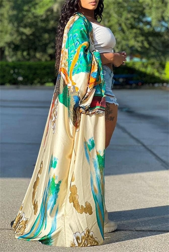 cu4eve Summer Cardigan For Women Lightweight Satin Open Front Long Kimono Swimsuit Cover Ups Silk Robe Plus Size - Image 4