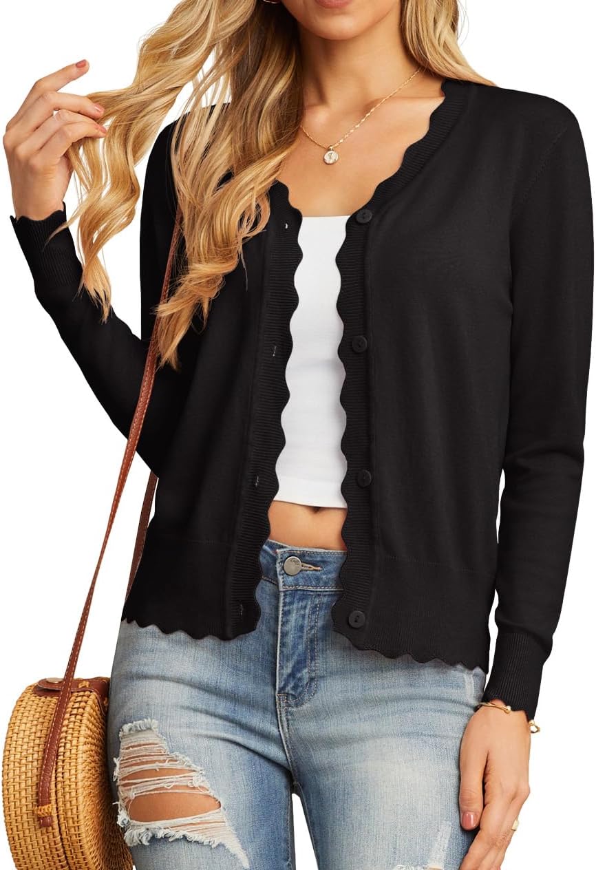 GRECERELLE Women's Long Sleeve V-Neck Button Down Cardigan Knit Shrugs Sweater - Image 2