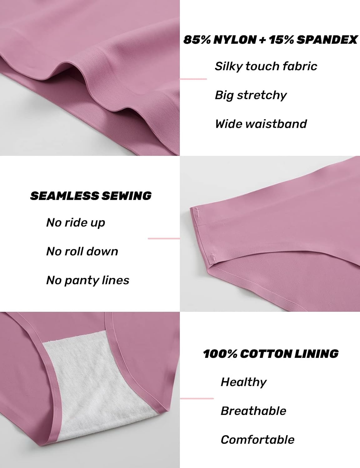 Caterlove Women's Seamless Underwear No Show Stretch Bikini Panties Silky Invisible Hipster 6 Pack - Image 3