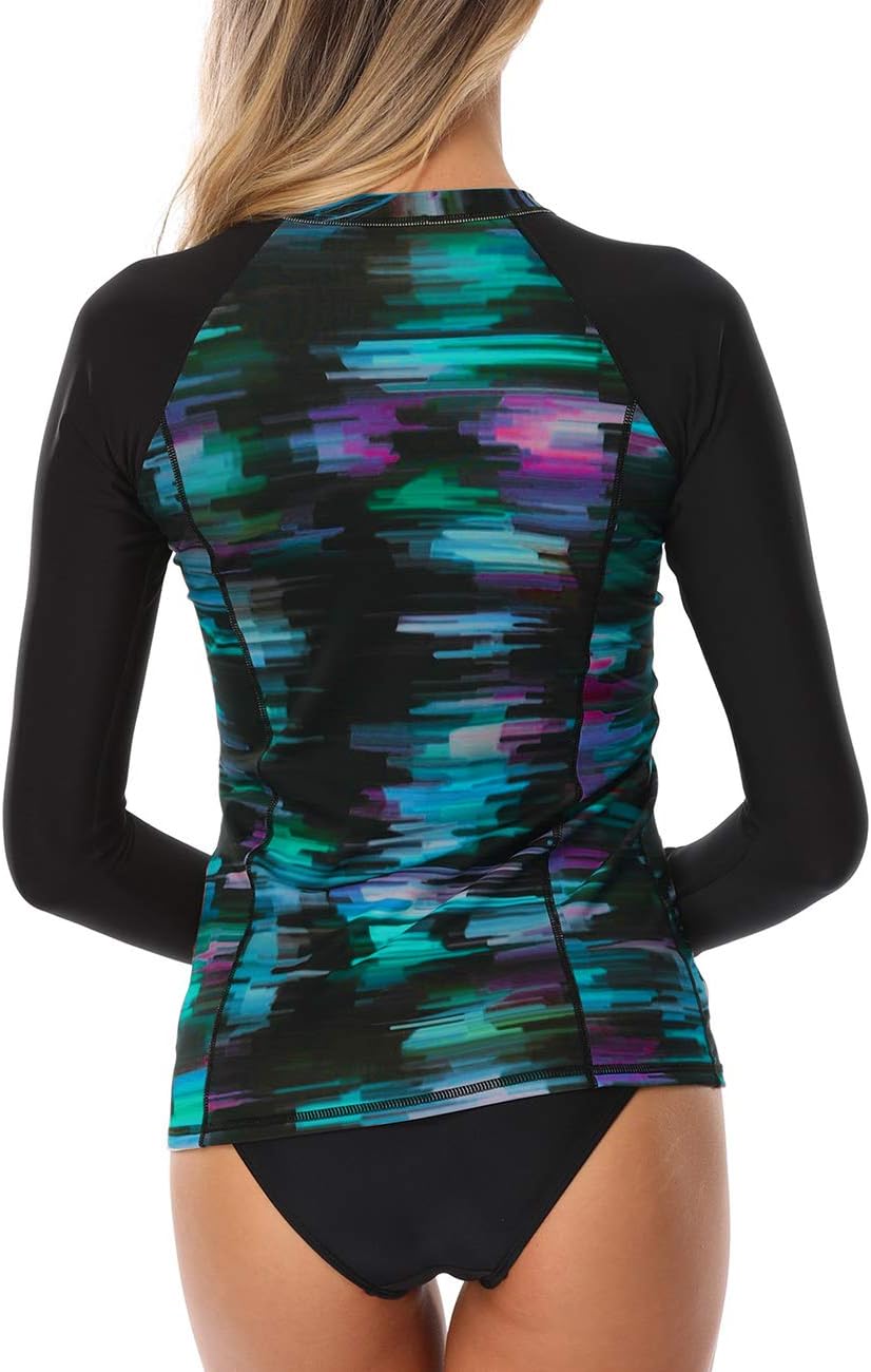 AXESEA Women's Rash Guard Tops Long Sleeve Bathing Suits Printed UV Sun Protection Swim Shirt - Image 2