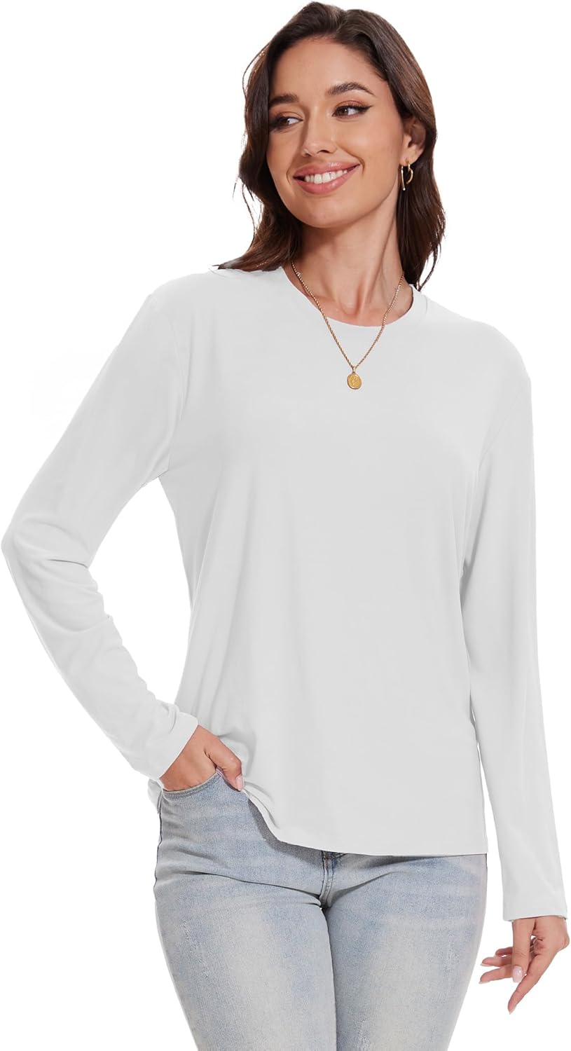 Kinglaman 4 Pack Womens Long Sleeve Shirts Tops Loose Fit Basic Crew Neck Tee T Shirts Ultra Soft Blouses Tops - Image 2