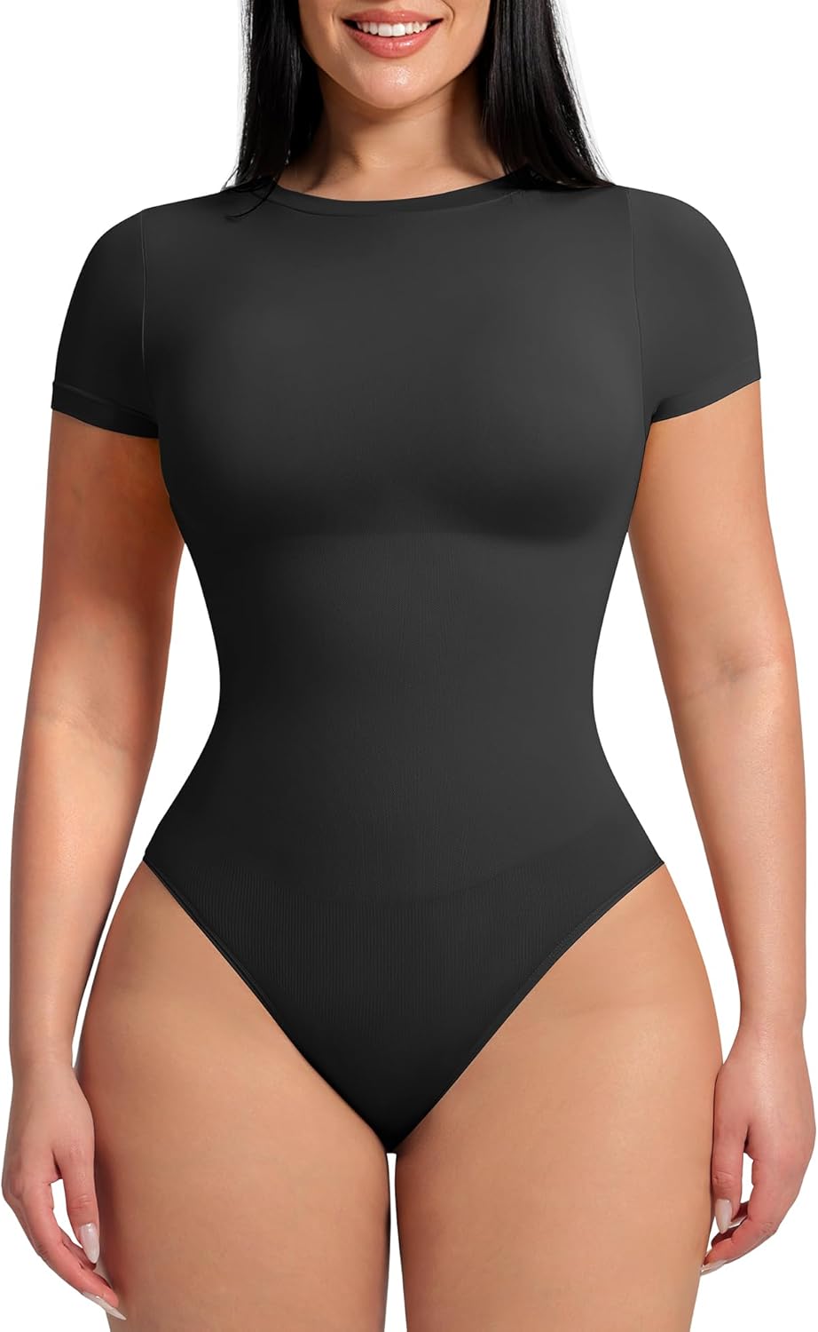 FeelinGirl Shapewear Bodysuit Compression Body Suits Women's Bodysuits High Neck Short Sleeve Plus Size Body Suit Body Shaper