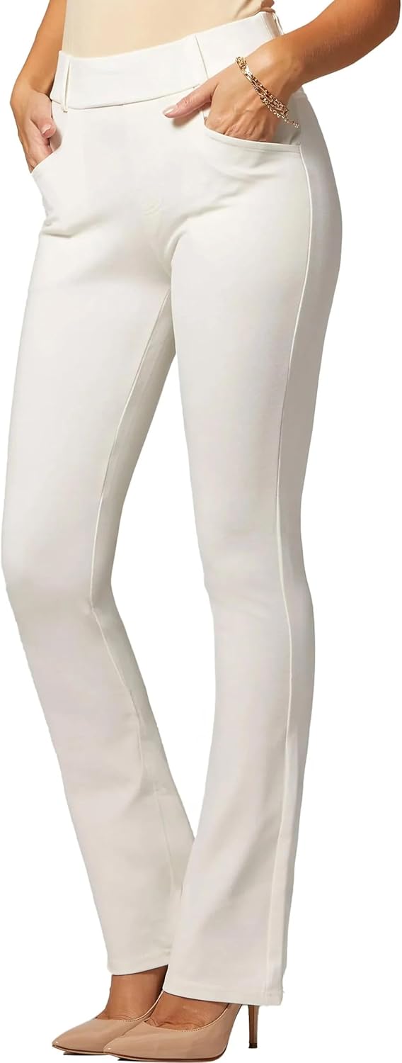 Stretch Slacks for Women - Wear to Work - Tummy Control Waistband - Bootcut Dress Pants with Pockets (Available in Plus Size)