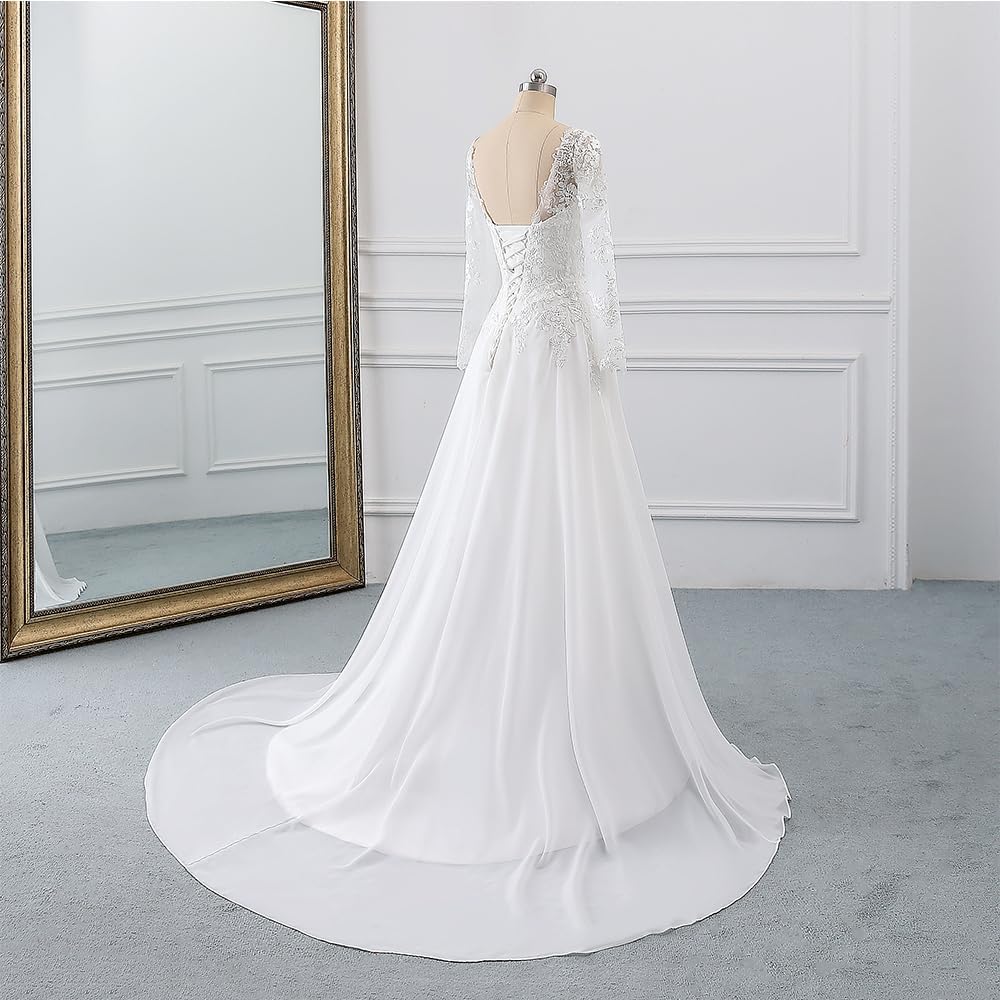 Findlovewedding Wedding Dresses for Bride with Lace Appliques Chiffon A Line Women Dress Long Sleeves Beach Bride Dress - Image 4