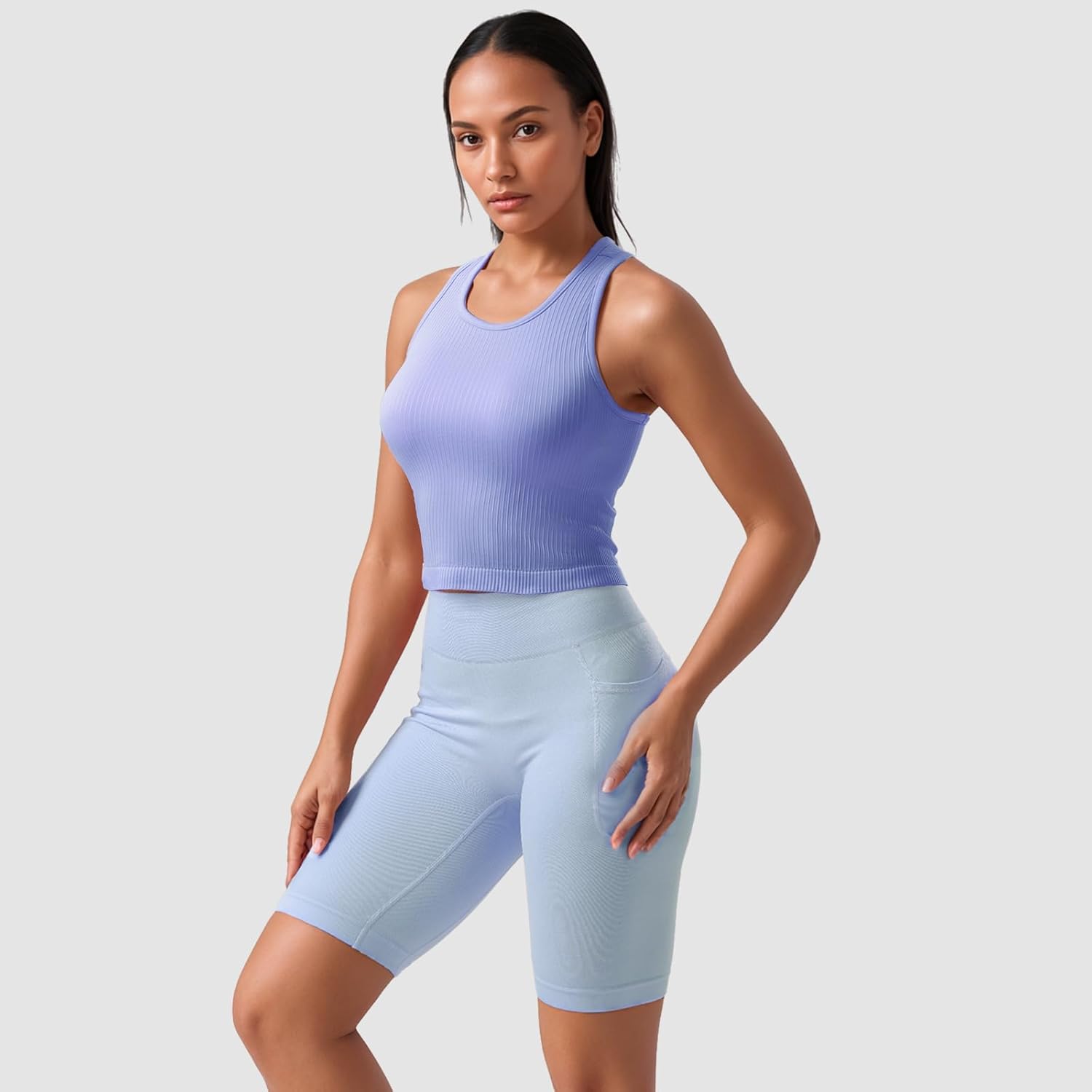 2/3/4 Packs Ribbed Racerback Tanks with Built in Bra for Women -Women’s Seamless Crop Tops Camisole Sport Bra - Image 8