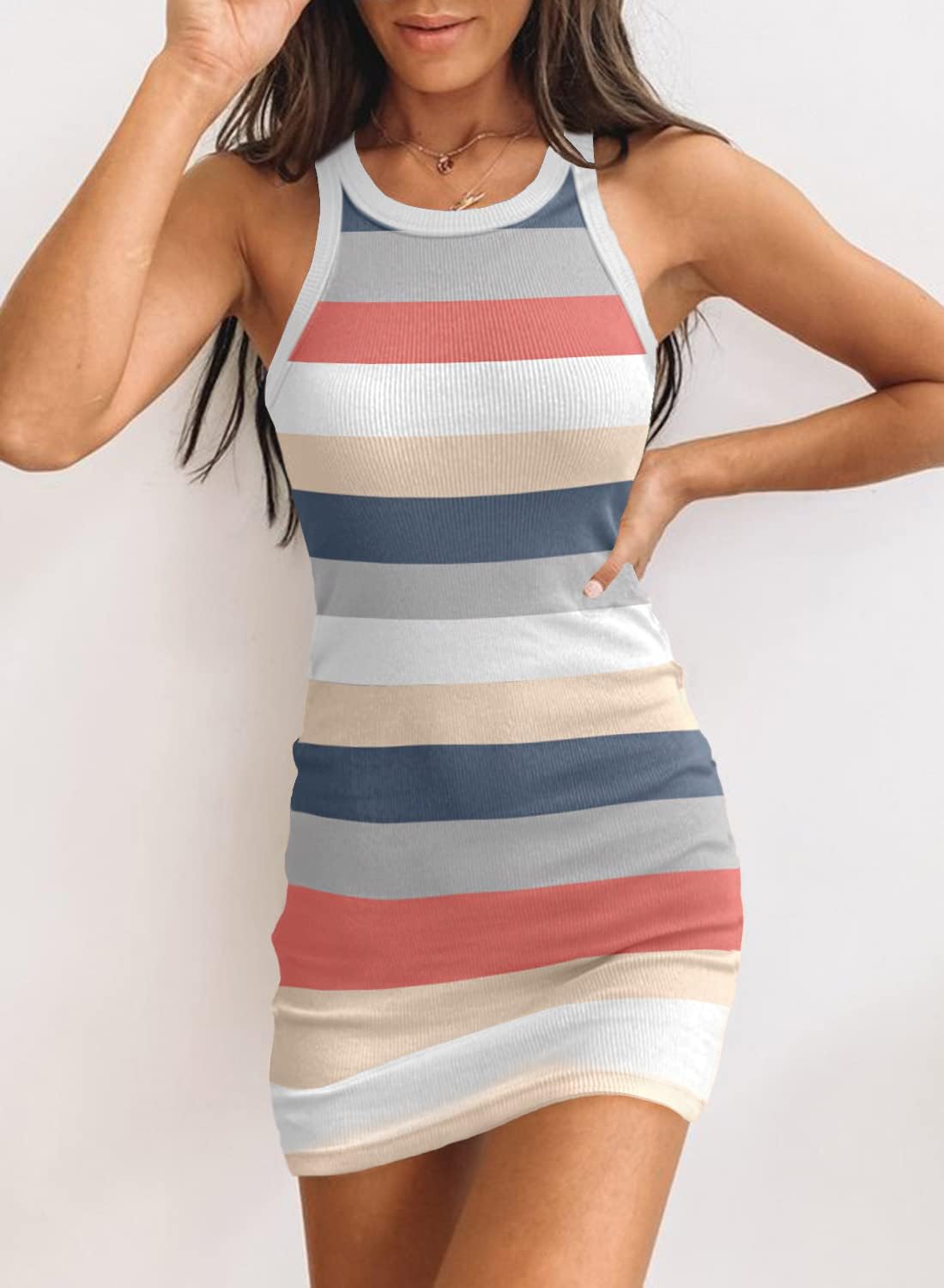 Samefar Womens Ribbed Scoop Neck Sleeveless Tank Dresses Basic Bodycon Mini Dress - Image 2