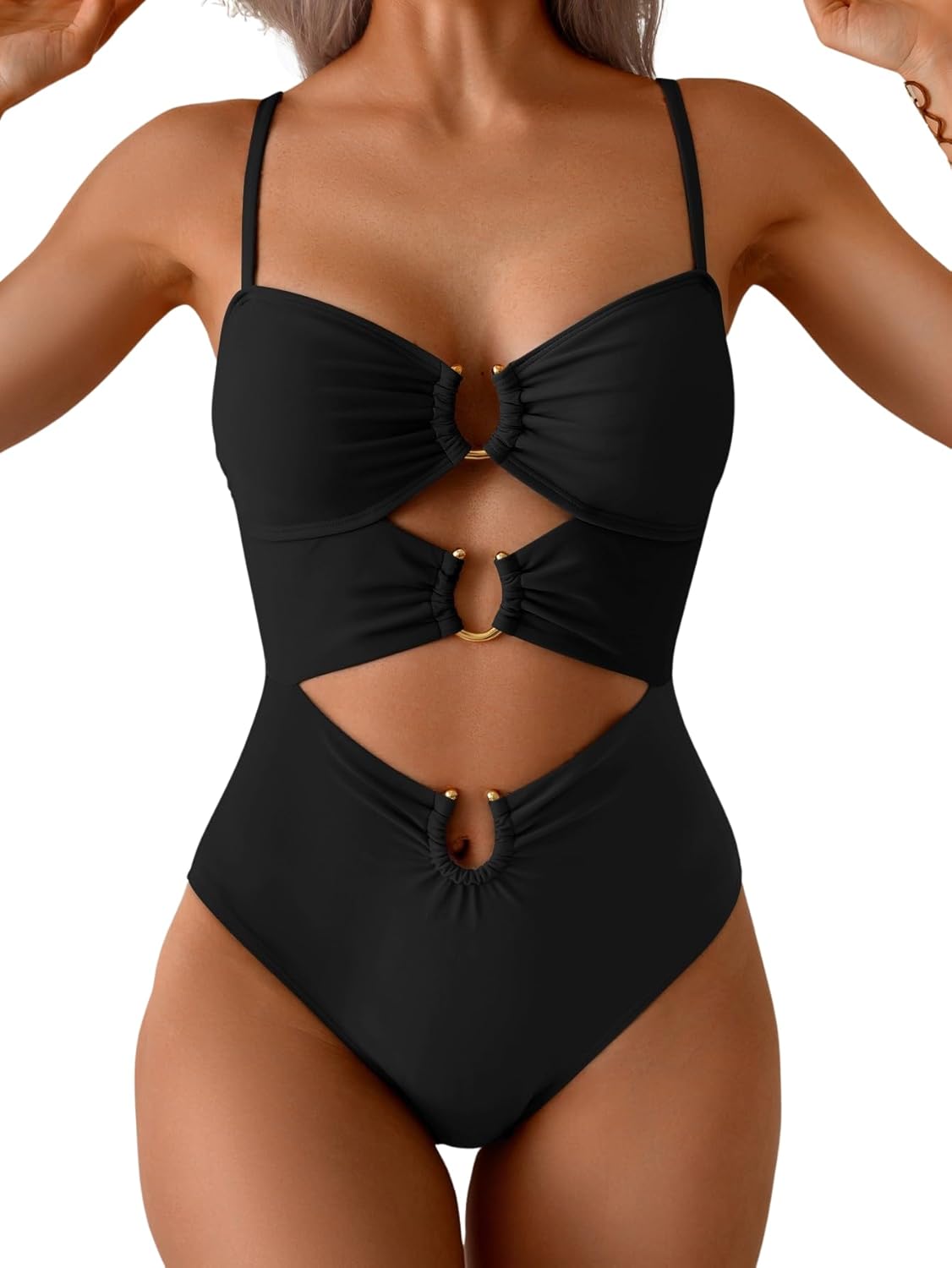 Eomenie Womens Cutout One Piece Swimsuit with Ring Linked Sexy Monokini Bathing Suit for Beach Vacation