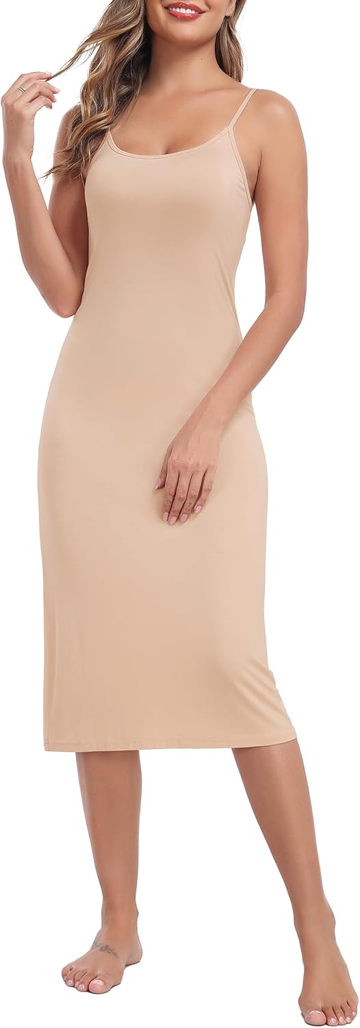 Lovasy Women's Full Slip for Under Dresses Cami Slip Mini Dress Adjustable Straps Basic Long Full Slips Nightgown S-3XL