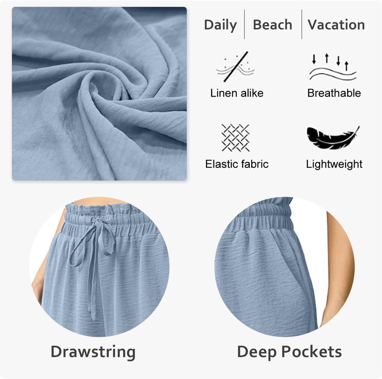 FREEOAK Capri Pants for Women High Waisted Wide Leg Casual Lounge Pant Summer Capris Adjustable Drawstring with Pockets - Image 4
