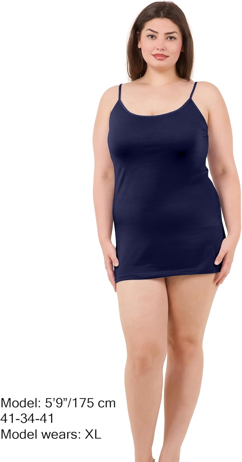 Long Cotton Camisole Spaghetti Strap Tank Top for Women Basic Cami Tops Womens Undershirts - Pack 1-4 - Image 5