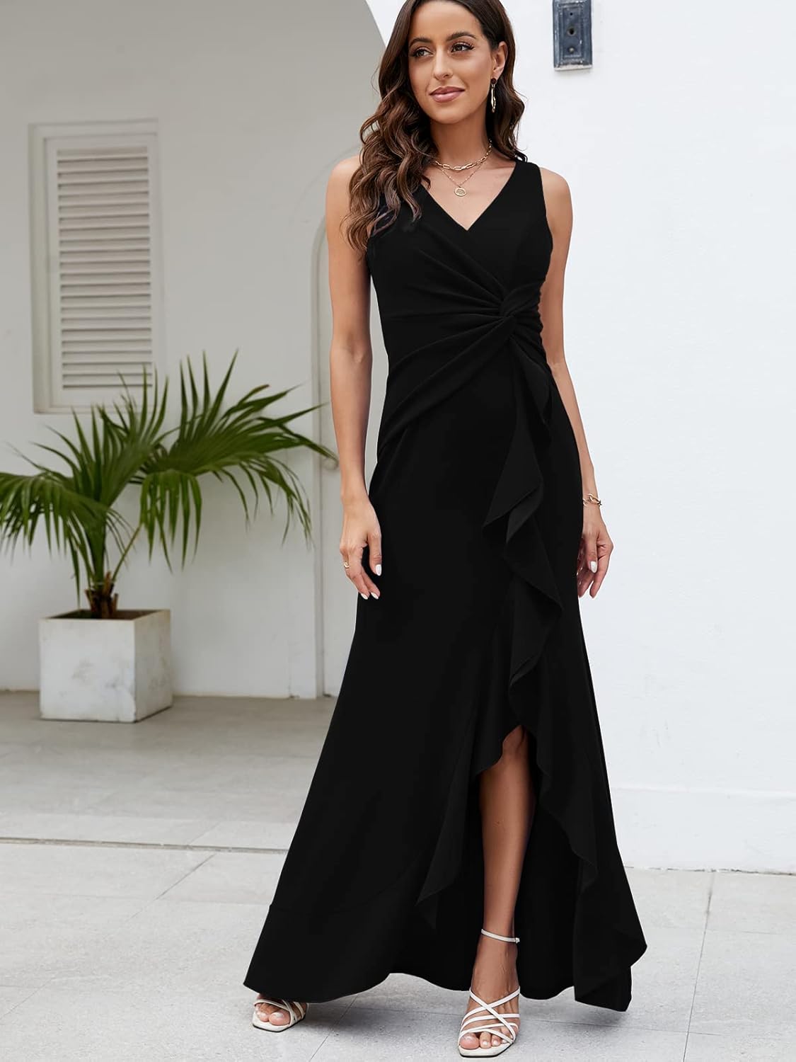 FQA Formal Evening Dresses for Women Elegant Evening Party Prom Dress Long Sexy V Neck Sleeveless Split Wrap - Image 5