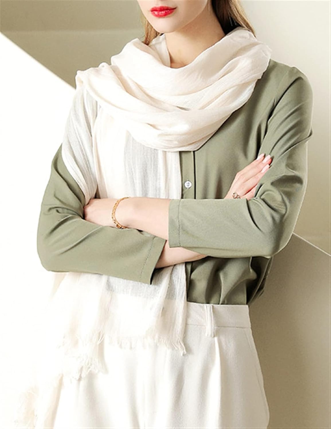 Cotton Linen Long Scarf for Women Lightweight Hijab Shawl Vintage Summer Travel Scarf with Edge 71 * 35in - Image 7