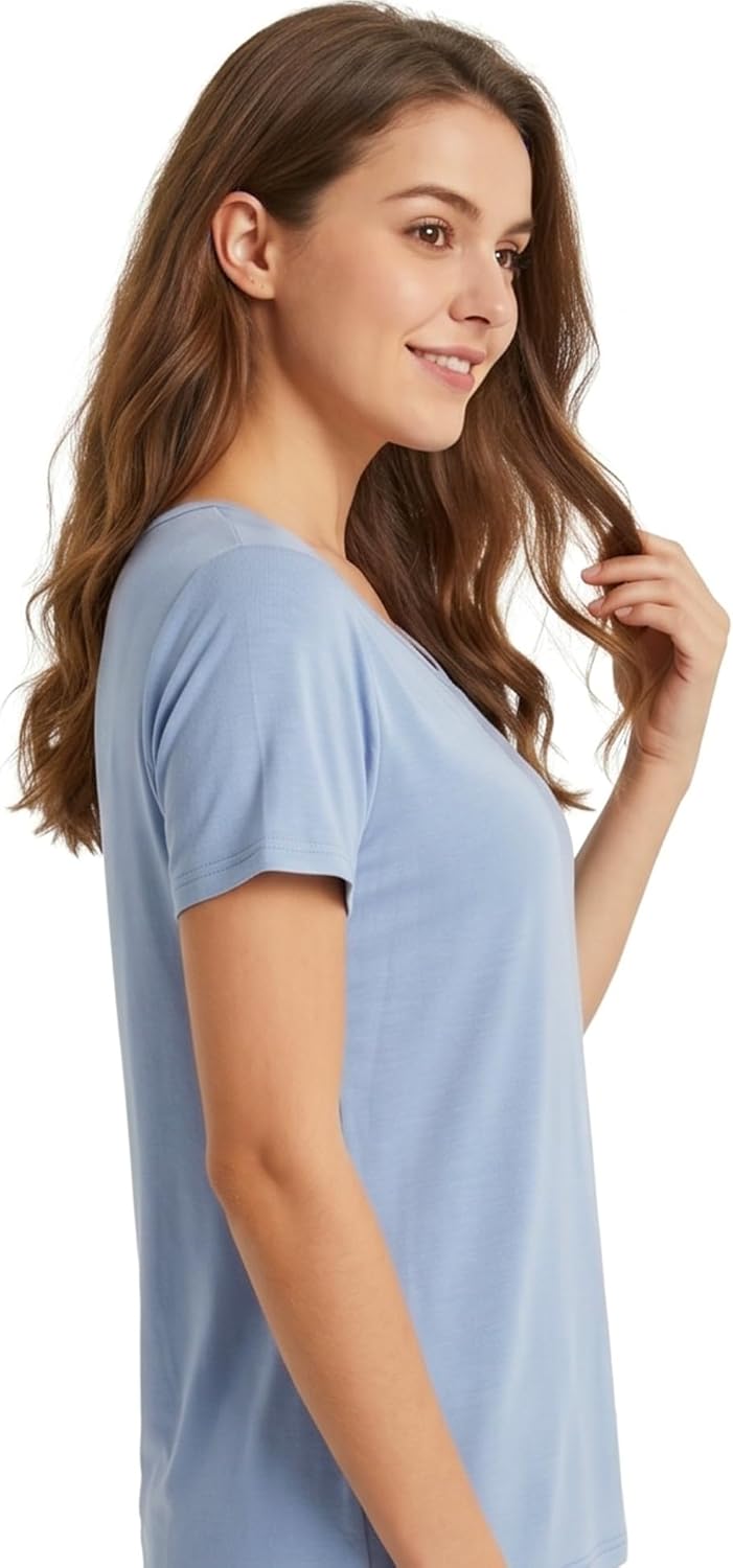 Sleep Shirts for Women - Pajama Tops for Women,Modal Round Neck Solid Color Pajamas Top - Image 3