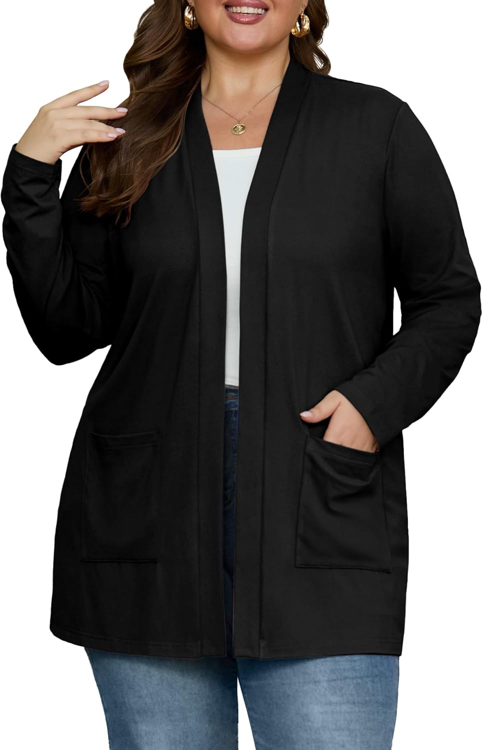 OLRIK Plus Size Lightweight Cardigan For Women 2026 Summer With Pockets Long Sleeve Casual Jacket Open Front Cover Ups