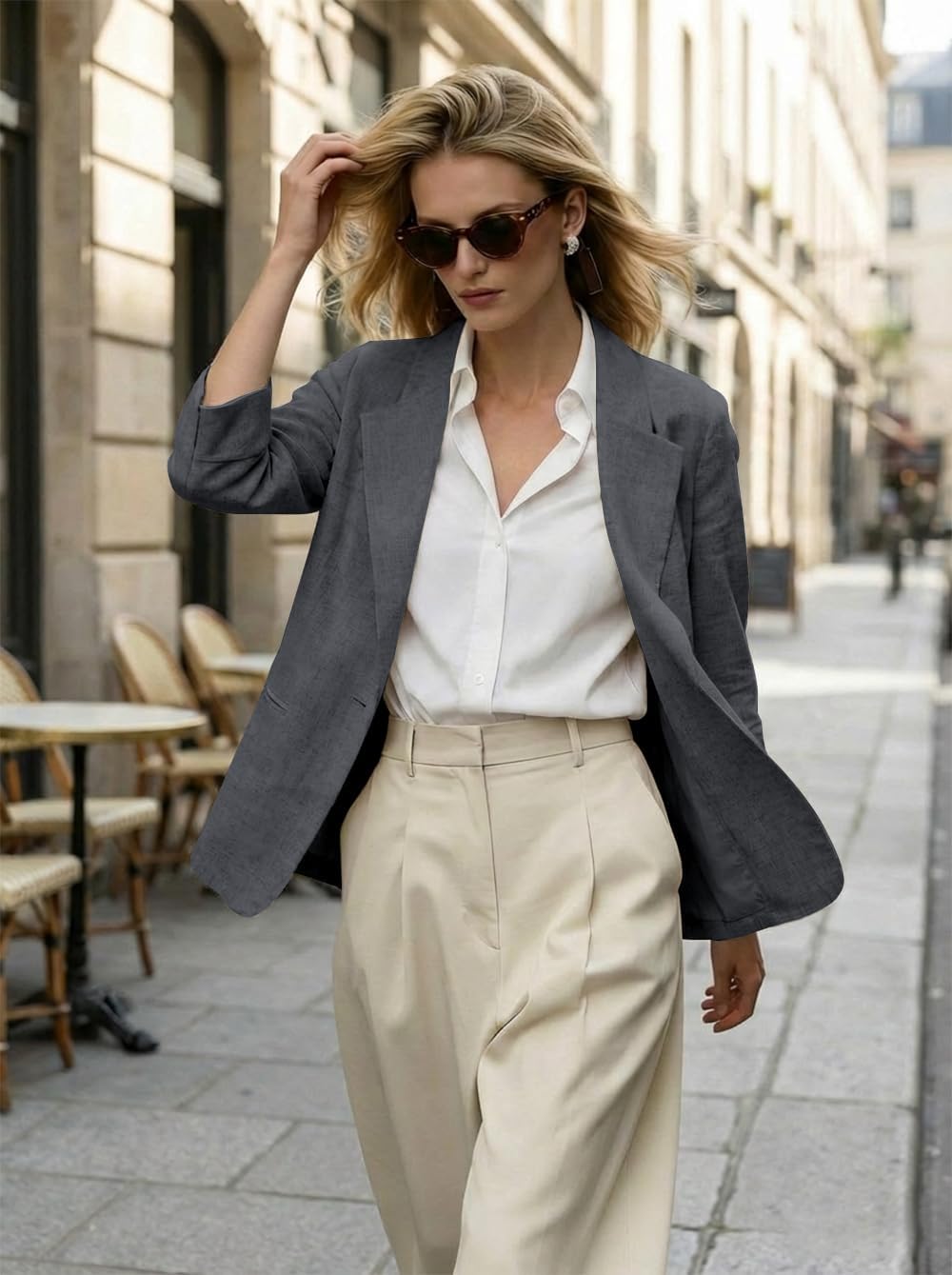 IDEALSANXUN Linen Blazer Women 3/4 Sleeve Lightweight Spring Summer Blazer Jackets - Image 3
