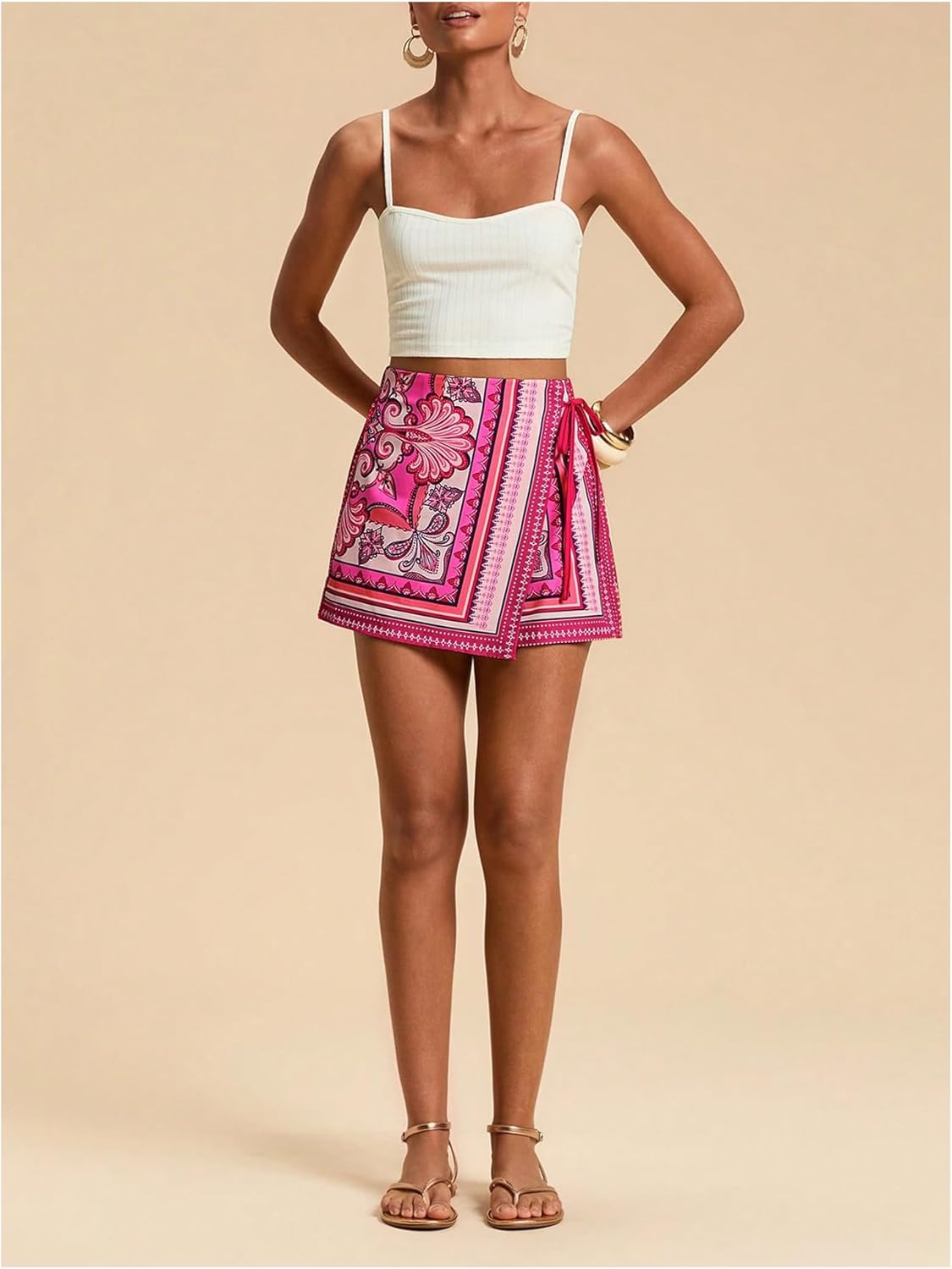 SweatyRocks Women's Boho Mini Skirts Floral Shorts Tie Side Wrap Elastic Waist Summer Skorts Beach Vacation Outfits - Image 4