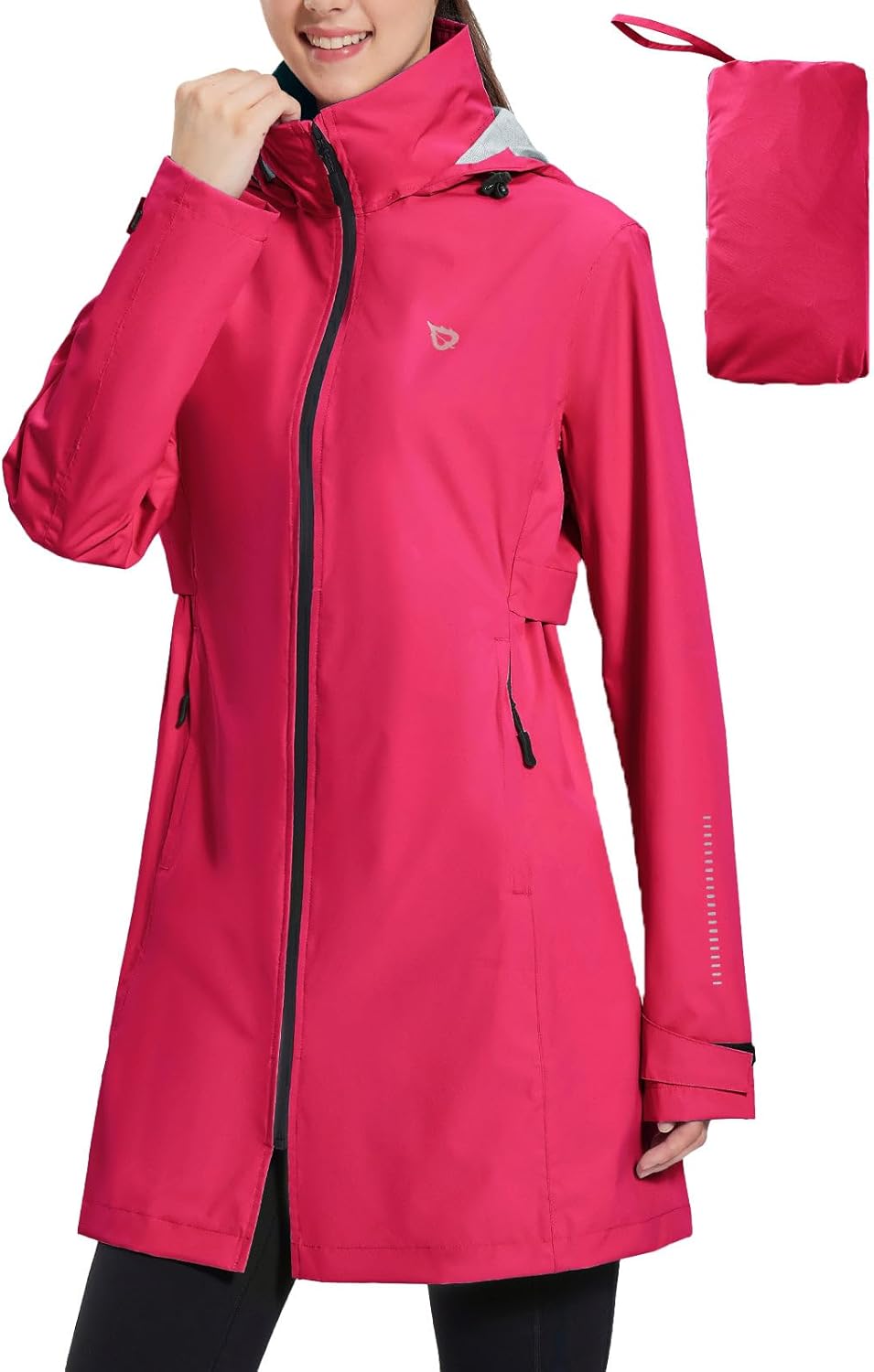 baleaf Women's Long Rain Coat Packable Waterproof Windbreaker Lightweight Cycling Jacket with Hood - Image 2