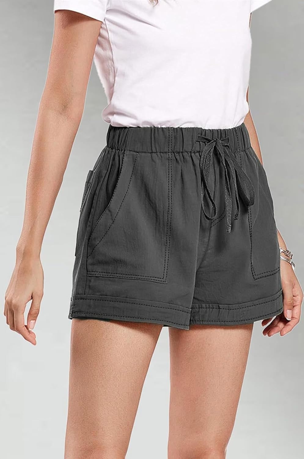 Wielsscca Womens Drawstring Shorts Summer Elastic Waist Casual Lightweight with Pockets - Image 4