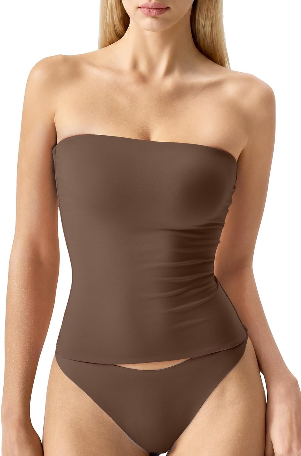 QINSEN Women's Tube Top Double Lined Strapless Bandeau Top Summer Slim Fit Going Out Tank Tops