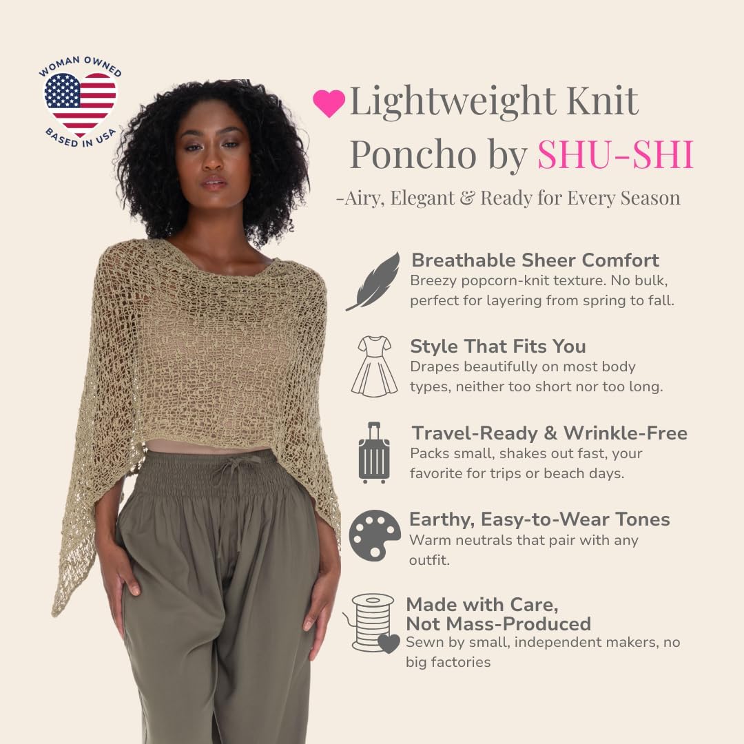 SHU-SHI Summer Ponchos For Women Lightweight Sheer Popcorn Knit Sweater Cape Pullover - Image 3