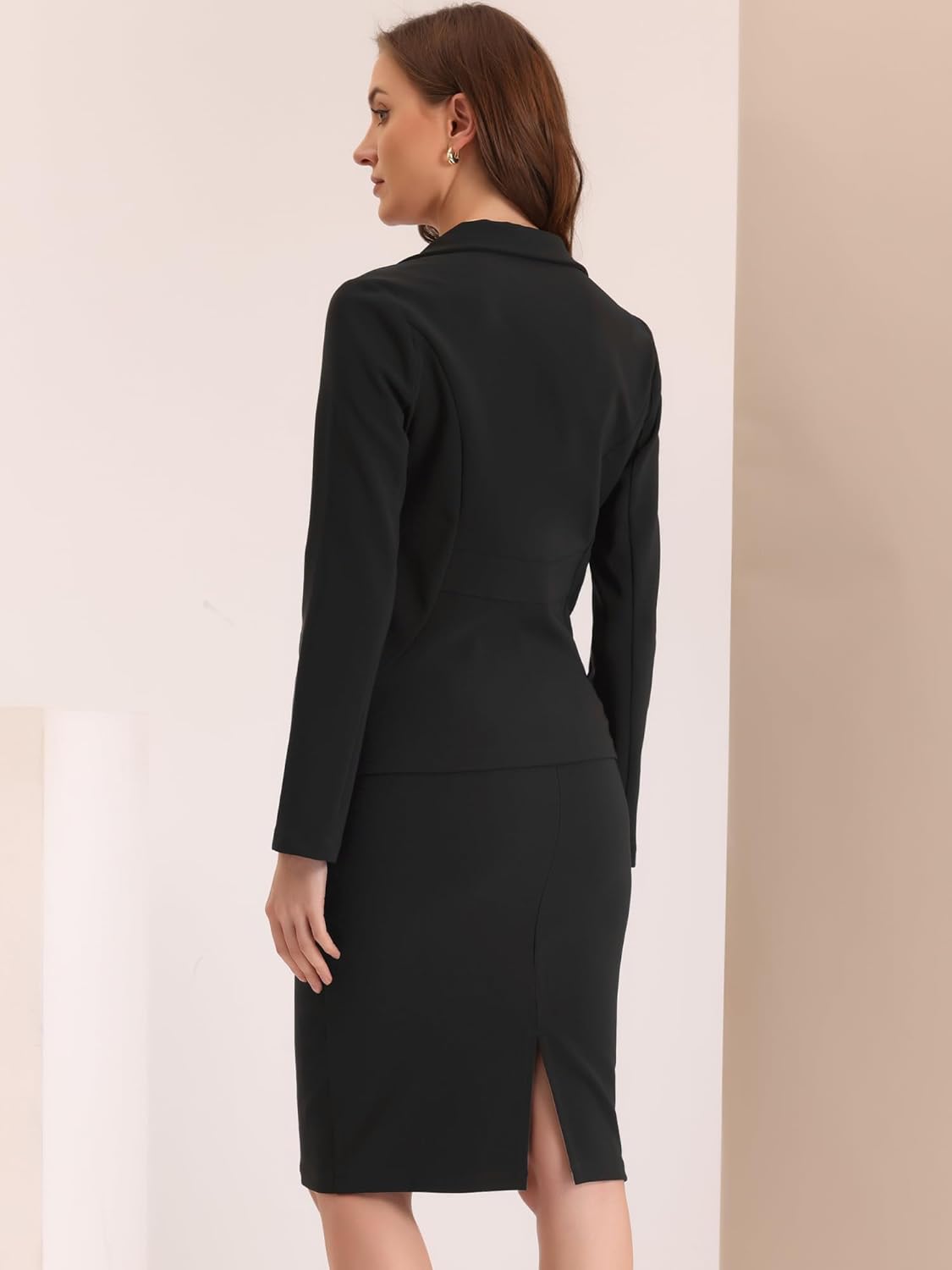 Allegra K Women's 2 Piece Suit Skirt Set Business Casual Outfits Long Sleeve Blazer and Pencil Skirt - Image 4