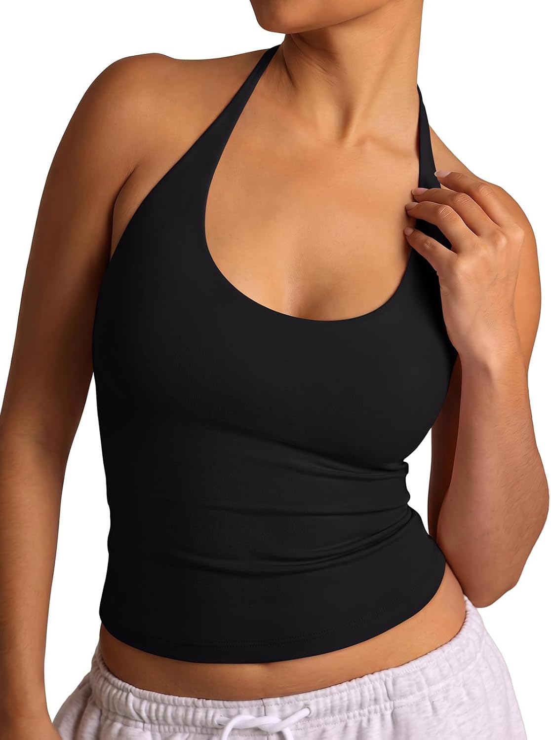 REORIA Women's Tie Halter Tops Backless Scoop Neck Double Lined Basic Summer Outfits 2026
