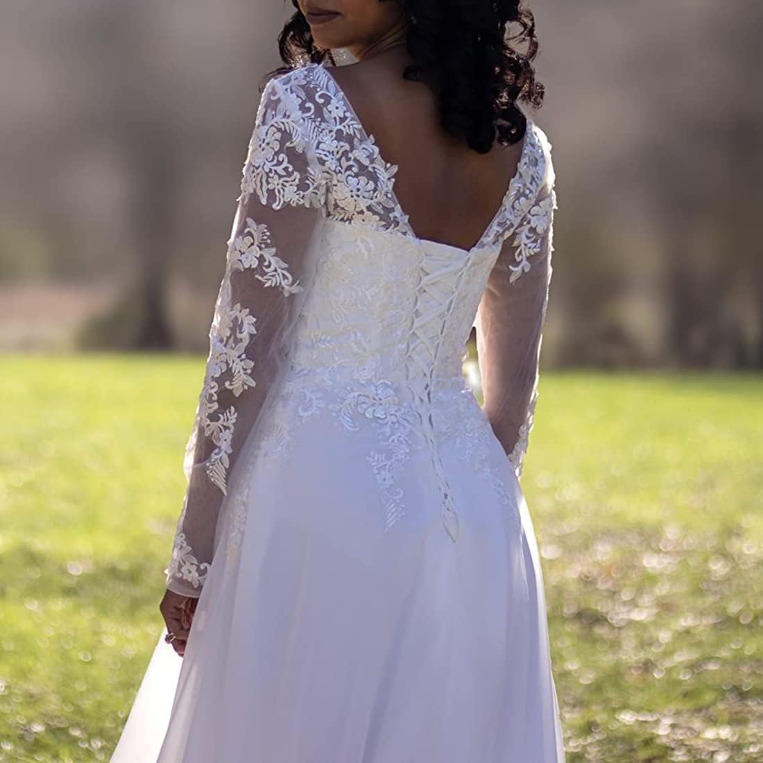 Findlovewedding Wedding Dresses for Bride with Lace Appliques Chiffon A Line Women Dress Long Sleeves Beach Bride Dress - Image 10