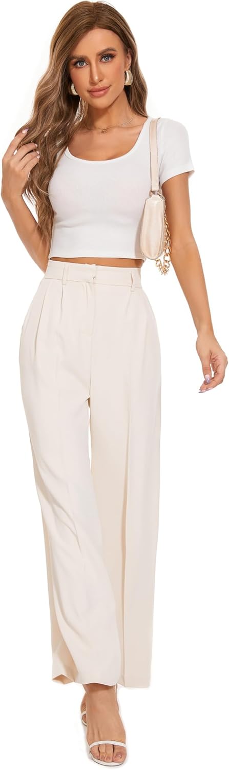 FUNYYZO Wide Leg Pants Women's High Elastic Waisted in The Back Business Work Trousers Long Straight Suit Pants - Image 2