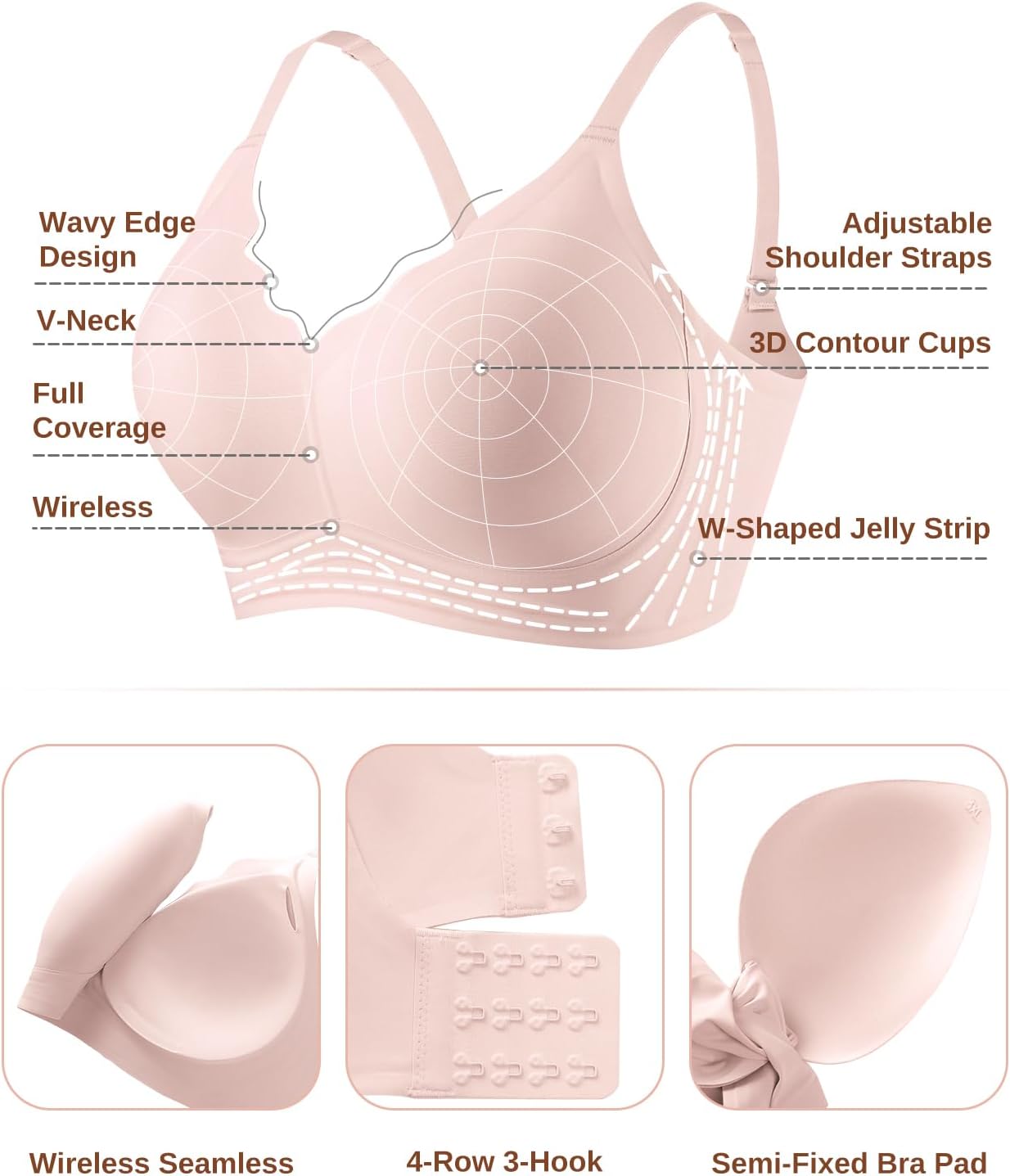 Womens Wireless Bras Push Up Bralette Supportive Everyday Bras Seamless Full Coverage Comfort T-Shirt Bra - Image 6