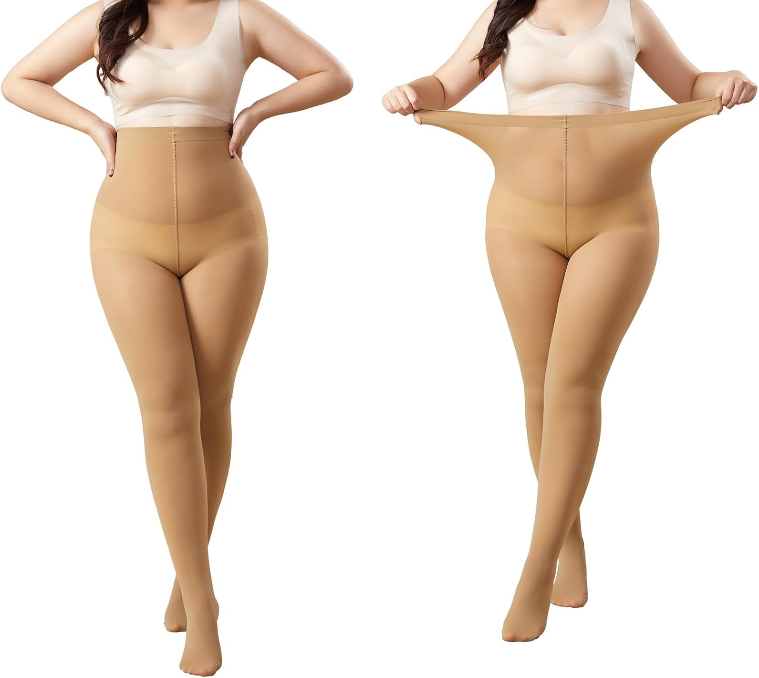 MOOCHI 2 Pairs Women's Plus Size Opaque Tights Control Top High Waist Ultra Soft Elastic