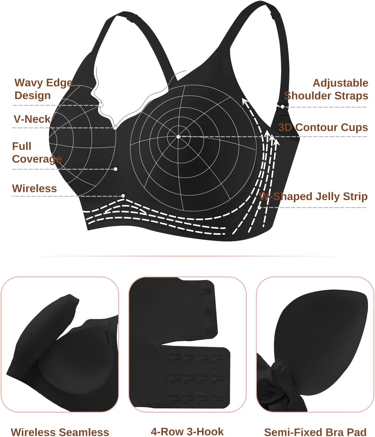 Womens Wireless Bras Push Up Bralette Supportive Everyday Bras Seamless Full Coverage Comfort T-Shirt Bra - Image 6