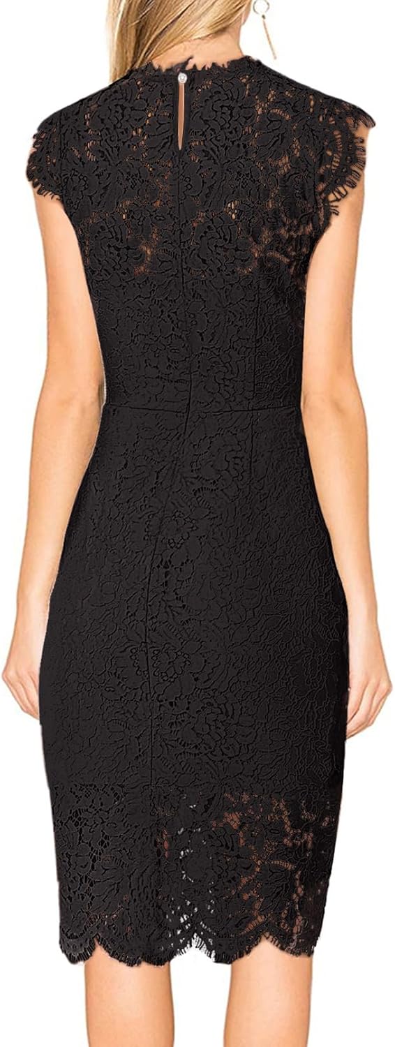 MEROKEETY Women's Sleeveless Lace Floral Elegant Cocktail Dress Crew Neck Knee Length for Party - Image 5