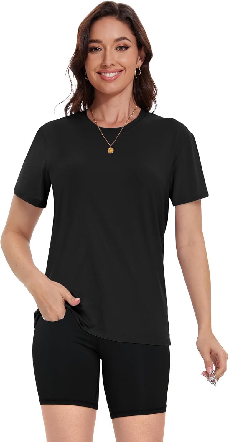 Kinglaman 4 Pack Women Basic T Shirts Tees, Workout Gym Loose Fit Crew Neck Short Sleeve Tshirts Casual Tops - Image 2