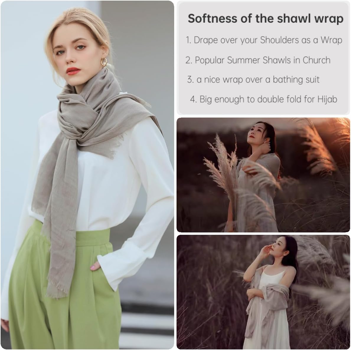 Harewom Lightweight Gauze Linen Feeling Shawl Wraps for Women Beach Summer Scarf for Evening Wedding Dresses - Image 4