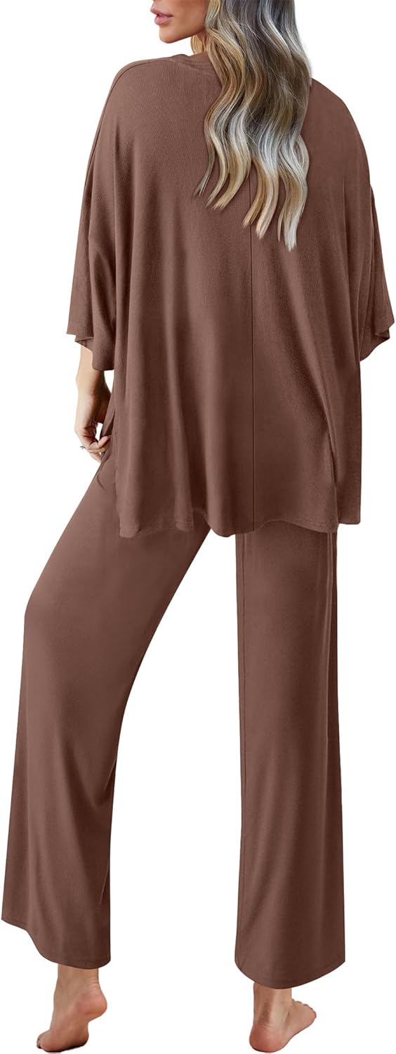 Ekouaer Lounge Sets for Women Pajamas Set Short Sleeve Tops and Long Pants Soft 2 Piece Outfits with Pockets S-XXL - Image 4