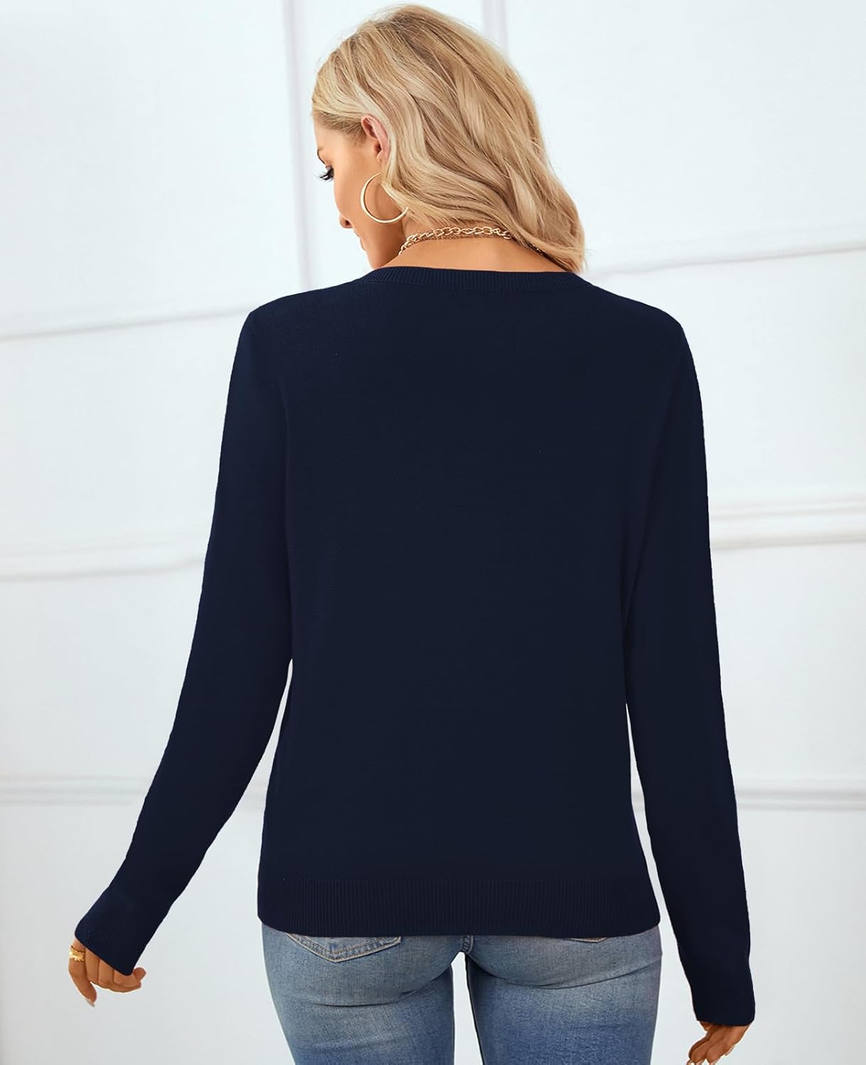 QUALFORT Women's 100% Cotton Sweater, Basic Lightweight Long Sleeve Pullover - Image 2