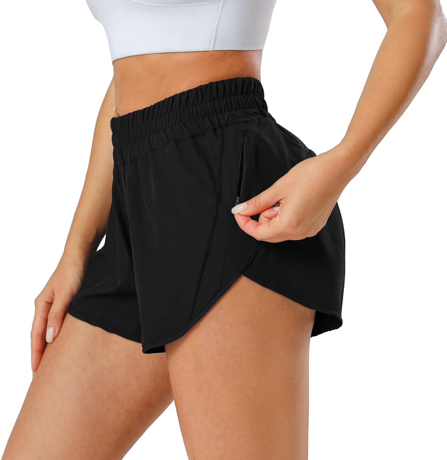 Aurefin Athletic Shorts for Women,Women's Quick Dry Workout Sports Active Running Track Shorts with Elastic and Zip Pockets - Image 3