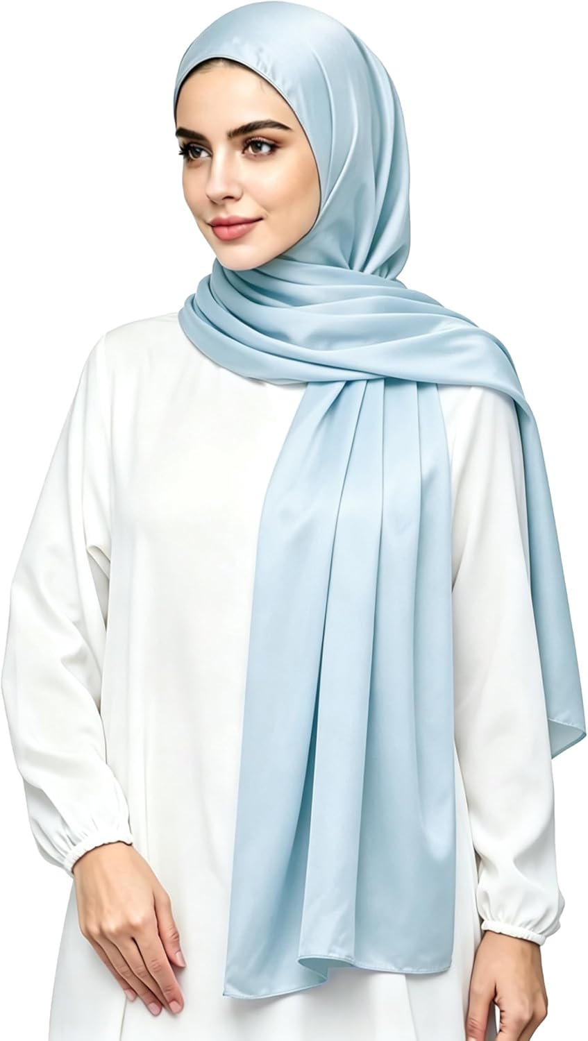 Lina & Lily Luxury Satin Hijab Head Scarf Shawl Wrap for Muslim Women Extra Long - Image 3