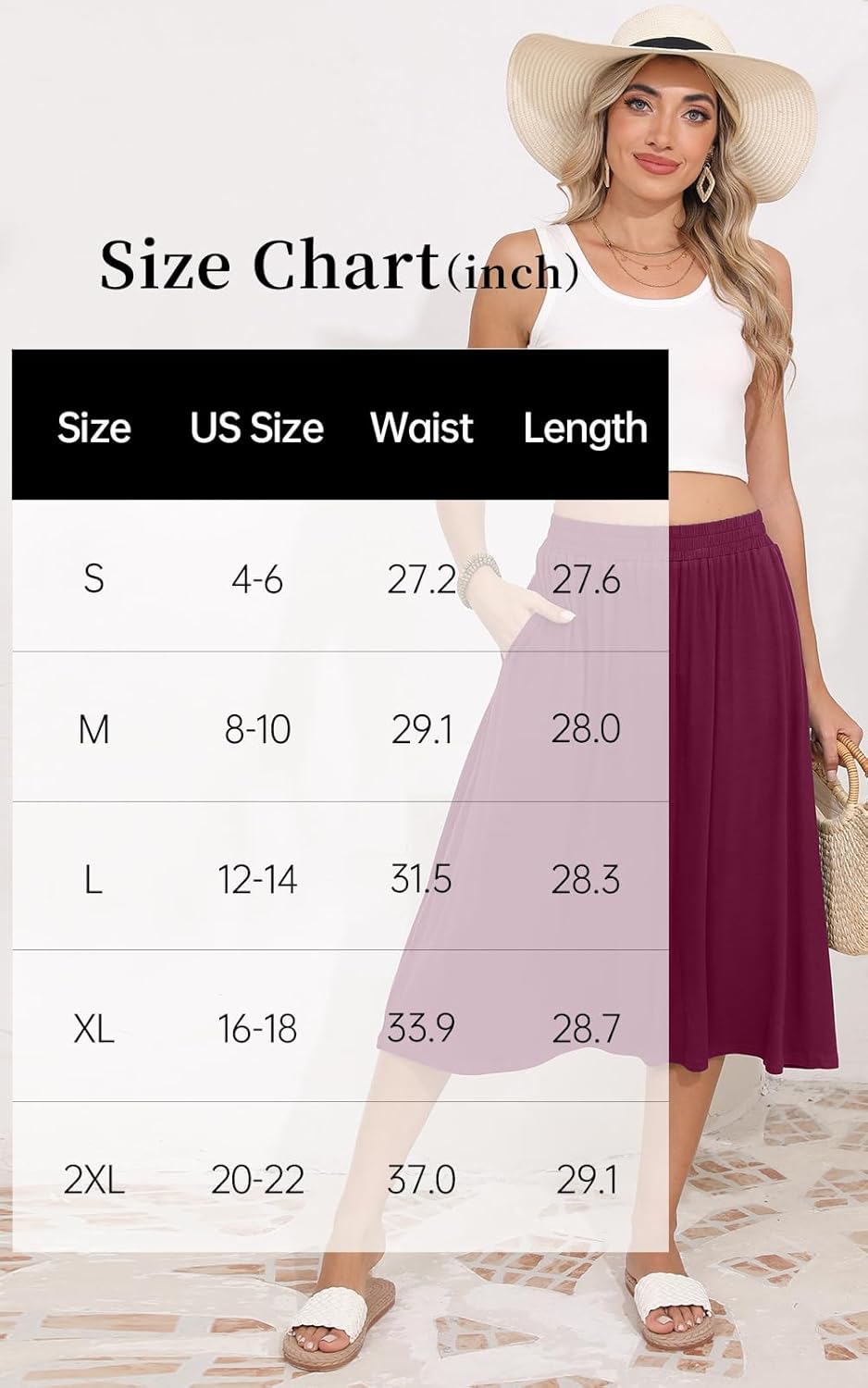 MLXSJ Women's Midi Skirt Summer Flowy Elastic High Waisted Casual Pleated Skirts with Pockets - Image 6