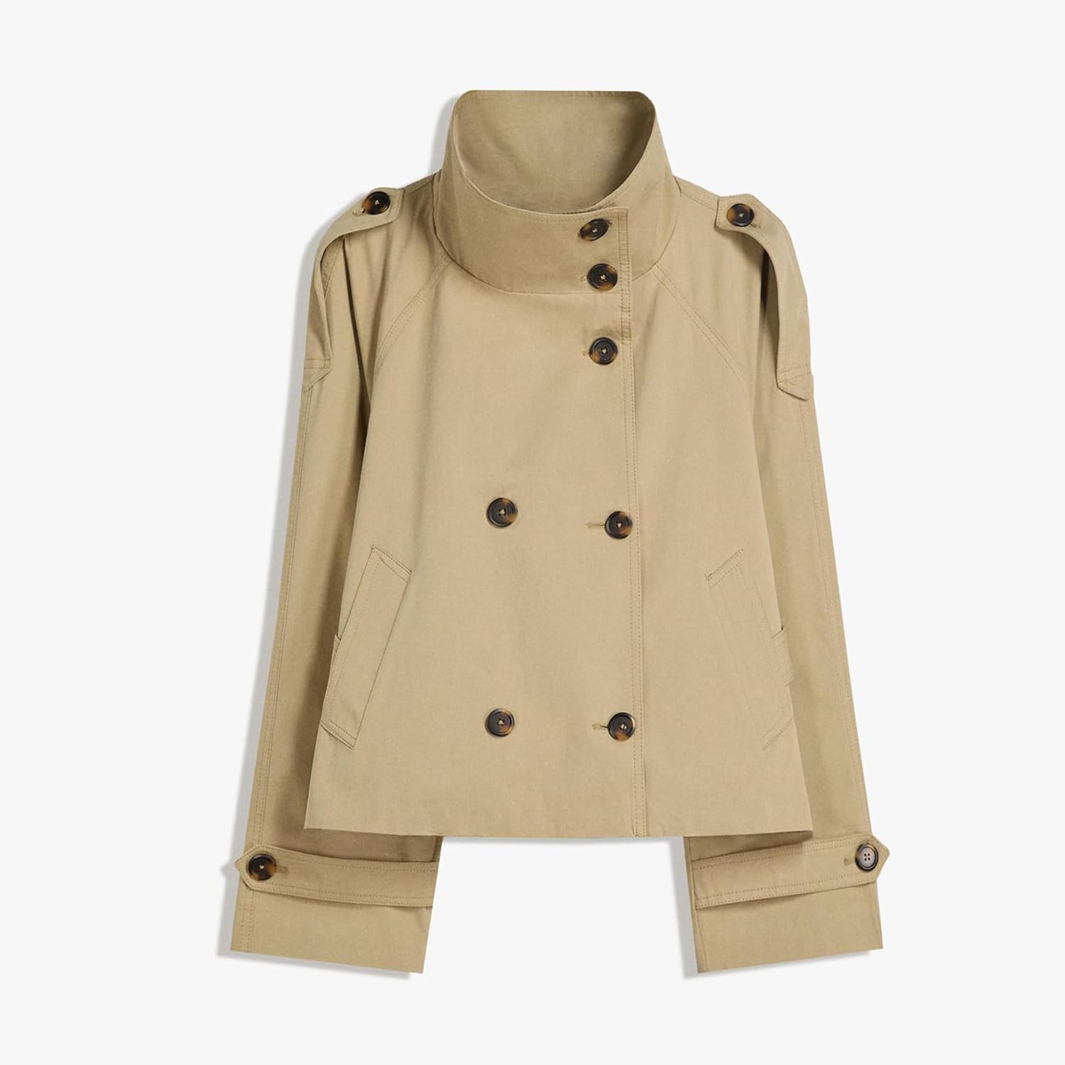 Women's Cropped Trench Coat Double Breasted Short Jacket High Collar Fall Winter Coats Trendy Outfit with Belt - Image 5