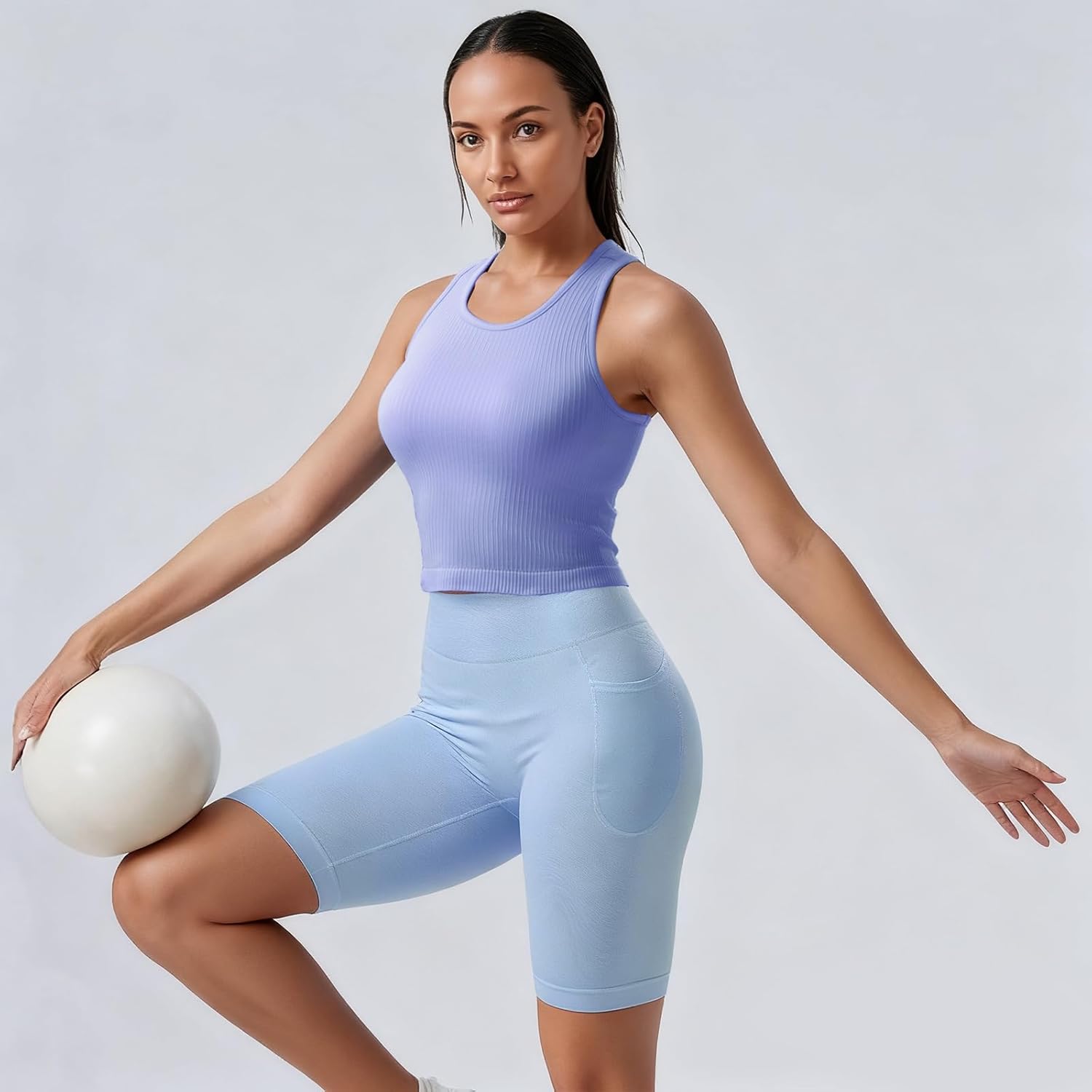 2/3/4 Packs Ribbed Racerback Tanks with Built in Bra for Women -Women’s Seamless Crop Tops Camisole Sport Bra - Image 6