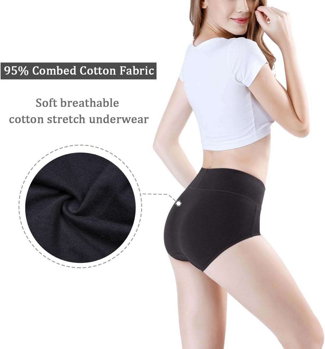 wirarpa Women's Cotton Underwear High Waisted Ladies Panties Full Coverage Briefs 4 Pack (Regular & Plus Size) - Image 4