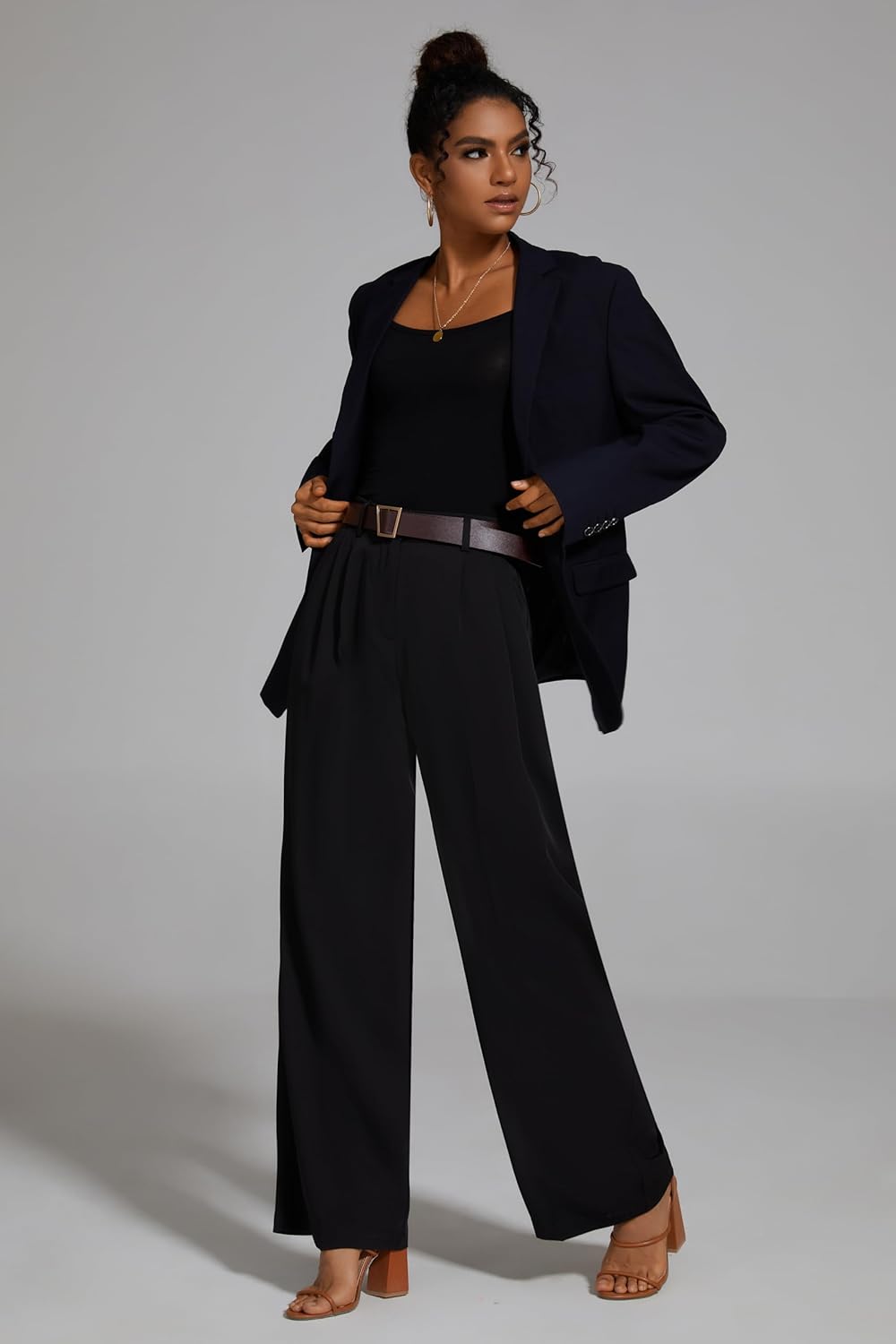 FUNYYZO Wide Leg Pants Women's High Elastic Waisted in The Back Business Work Trousers Long Straight Suit Pants - Image 2