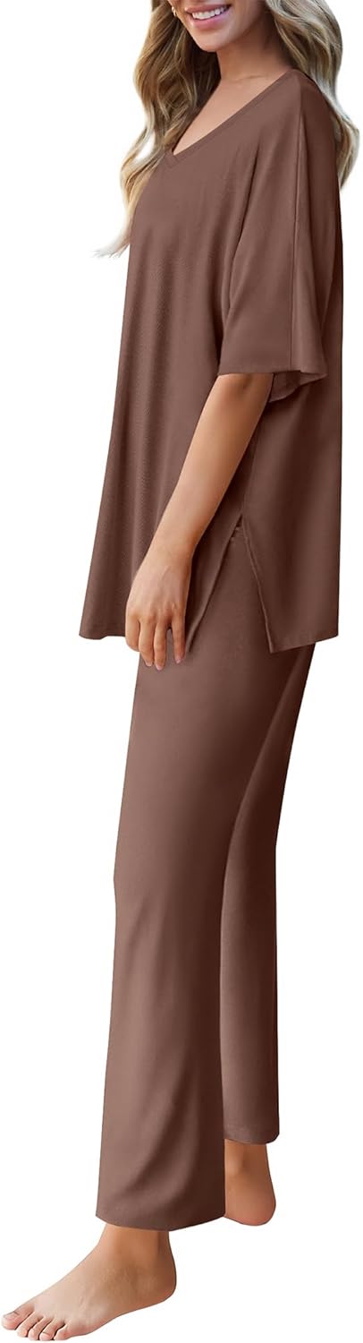 Ekouaer Lounge Sets for Women Pajamas Set Short Sleeve Tops and Long Pants Soft 2 Piece Outfits with Pockets S-XXL - Image 2