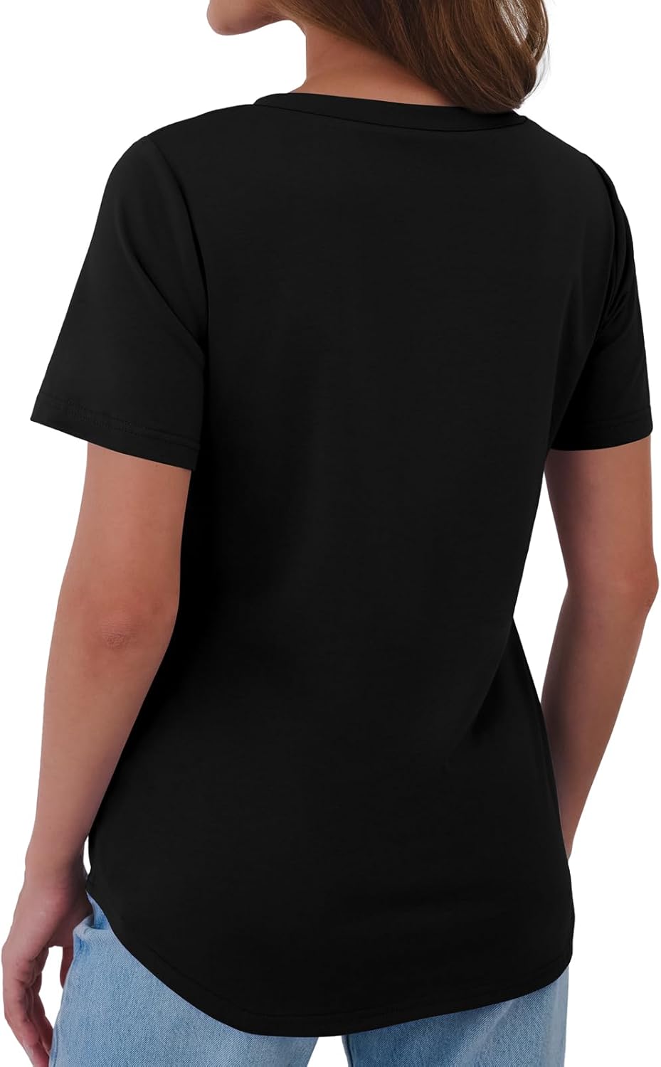GKBK Womens T Shirts V Neck Short Sleeve Cotton Tops Summer Curved Hem Trendy Basic Tee Shirt S-XXL - Image 6