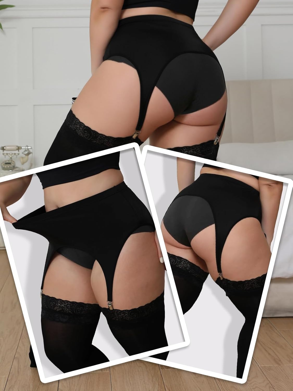 Garter Belt Plus Size High Waist Garter Belts with 4 Vintage Metal Clips for Stockings Womens Lingerie - Image 4